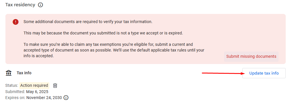 Set Up Tax Information in Google AdSense